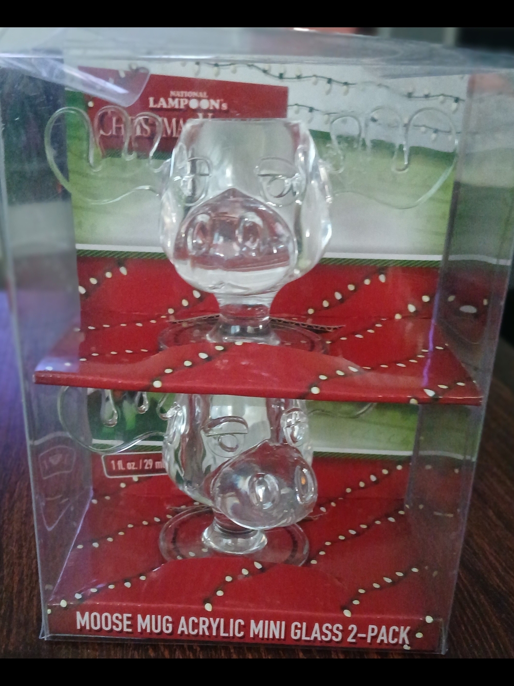 Source Unknown Clear Acrylic Moose Mug Mini Glass 2-Pack with Red Packaging